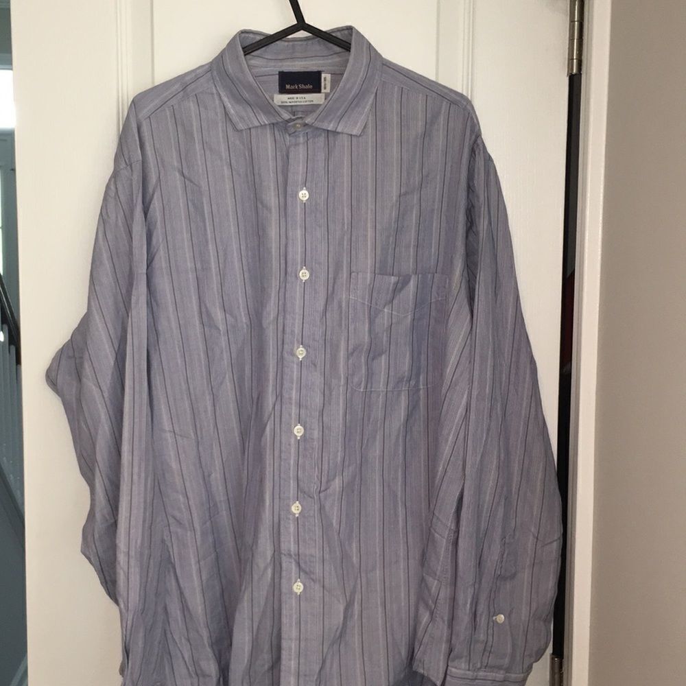Vtg Mark Shale Blue stripe dress shirt 16.5 x 35